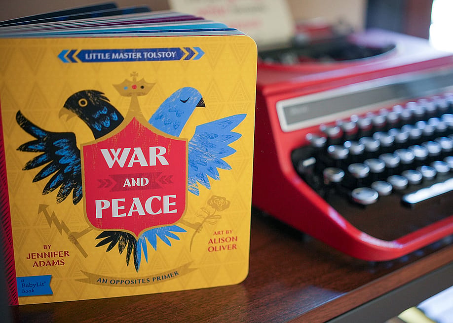 A version of Tolstoy's 'War and Peace' by Jennifer Adams as a children's book, beside a typewriter. — Chris Samuels // The Salt Lake Tribune