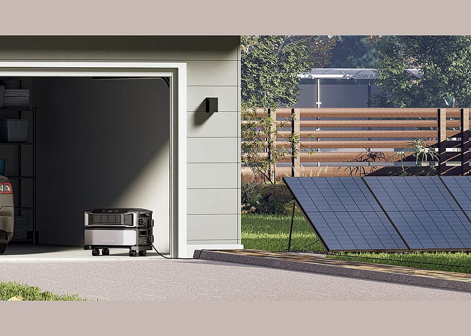 A modern home with a solar power home battery system. — EcoFlow
