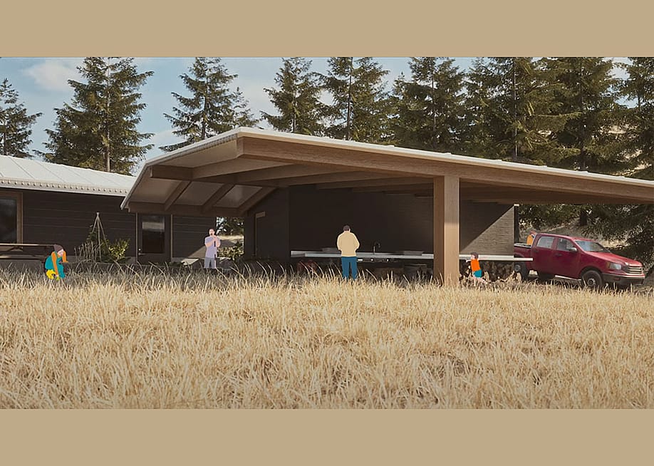 A rendering of a shed as part of Yunesit'in wildfire-resilient house. — UBC School of Architecture and Landscape Architecture