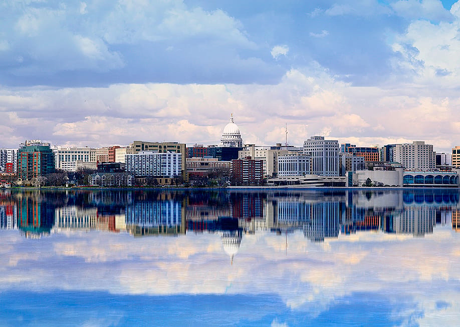 City skyline view from Lake Monona in Madison, Wisconsin. — NayaDadara // Shutterstock
