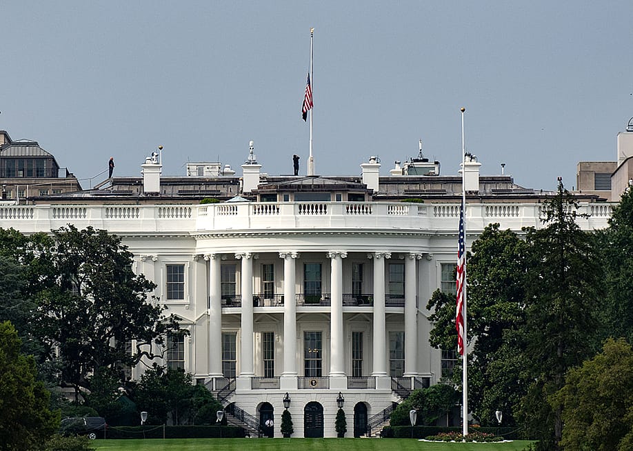 The US flag atop the White House lowered to half-staff after political activist Charlie Kirk had died on September 10, 2025 in Washington, DC. — Kent Nishimura // Getty Images