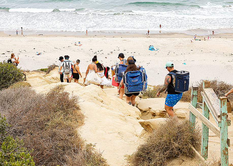 Tourists climb down the Torrey Pines cliffs heading towards Black's Beach in La Jolla in San Diego, California. — Erik Clegg // Shutterstock