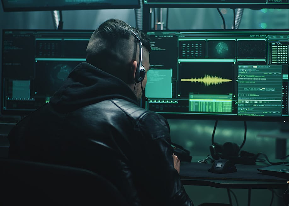 An anonymous man steals private data from a victim through a call. — Frame Stock Footage // Shutterstock