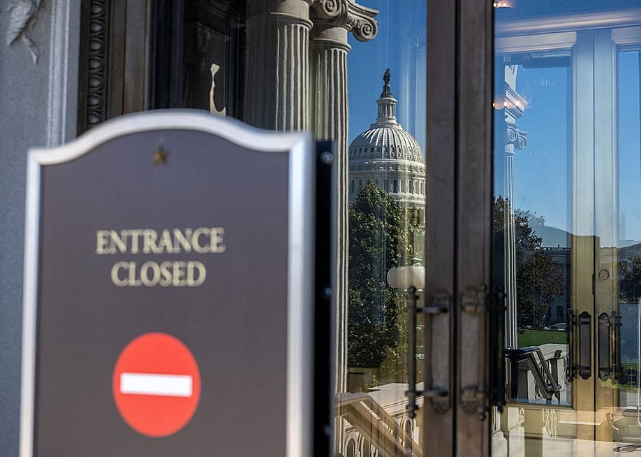 An 'entrance closed' sign at the Library of Congress in Washington, DC, is closed on October 21, 2025 due to the US government shutdown. — Photo by DANIEL HEUER // AFP via Getty Images