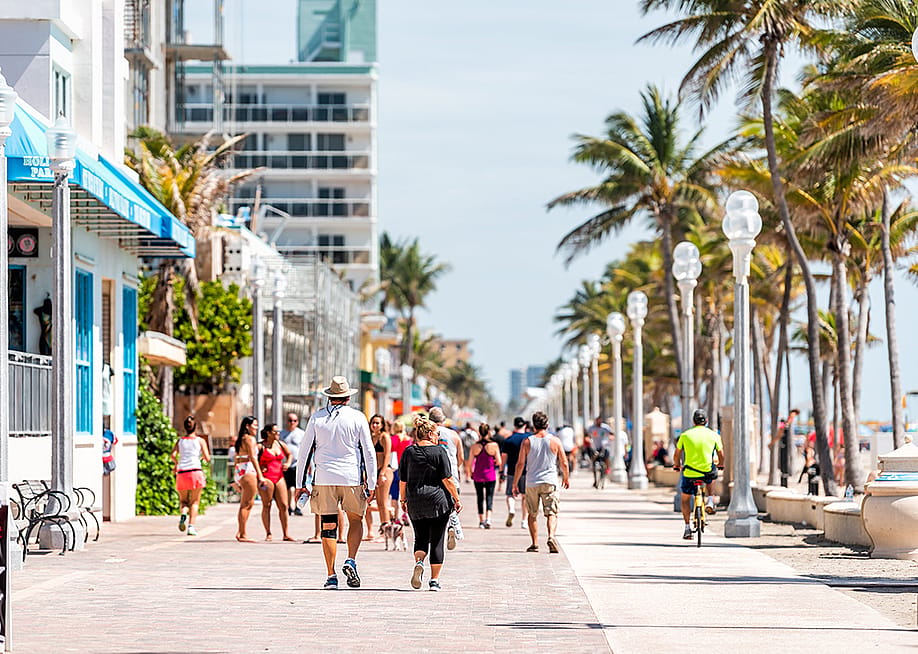 People along the beach boardwalk in Miami, Florida. — Kristi Blokhin // Shutterstock