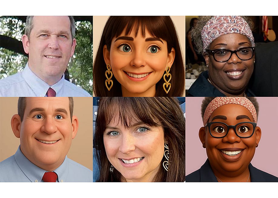 Composite image of 3 teachers who use the math tutoring app Goblins and the 3 avatars created from their photos. — Courtesy of Goblins