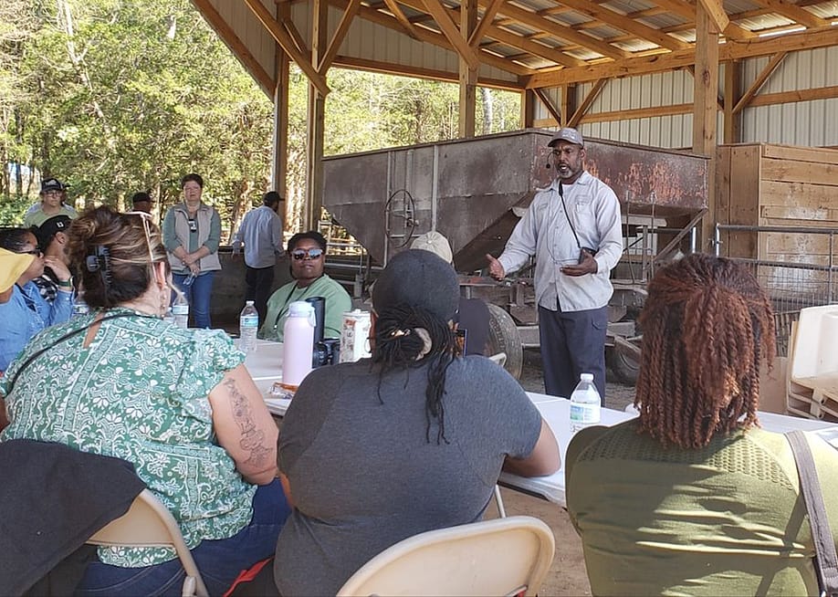 Travis Cleaver, head of Cleav's Family Market, answers questions from new and experienced growers. — Anabel Peterman for Next City