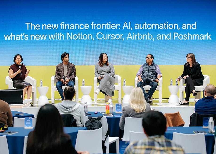 Ramp's Megan Lin Gibbons (L), joined by leading AI companies such as Cursor and Notion and industry leaders including Airbnb and Poshmark at OnRamp San Francisco. — Ramp