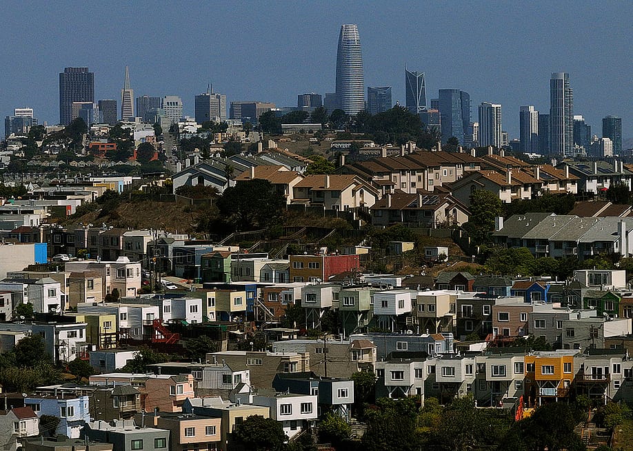 An aerial view of homes in a neighborhood in San Fransisco, California. — Justin Sullivan // Getty Images