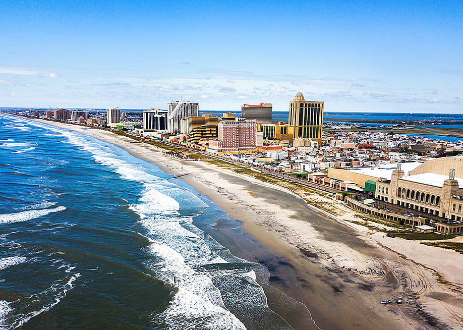 An aerial view of the Atlantic City waterline in New Jersey. — Creative Family // Shutterstock