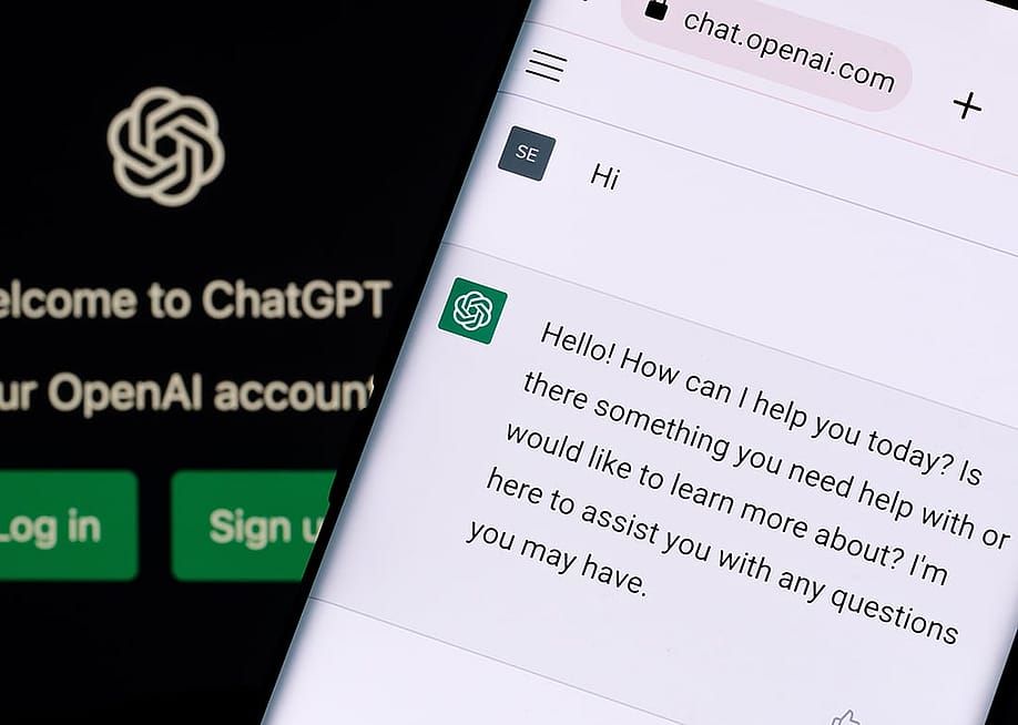 ChatGPT's greeting upon login as seen on a smartphone. — Ascannio // Shutterstock