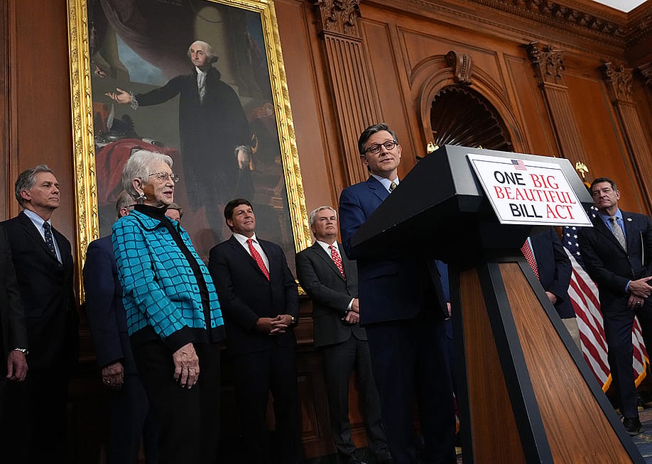 U.S. Speaker of the House Mike Johnson (R-LA) speaks to the media after the House passed the 'One Big Beautiful Bill' at the U.S. Capitol on May 22, 2025 in Washington, DC. — Kevin Dietsch // Getty Images
