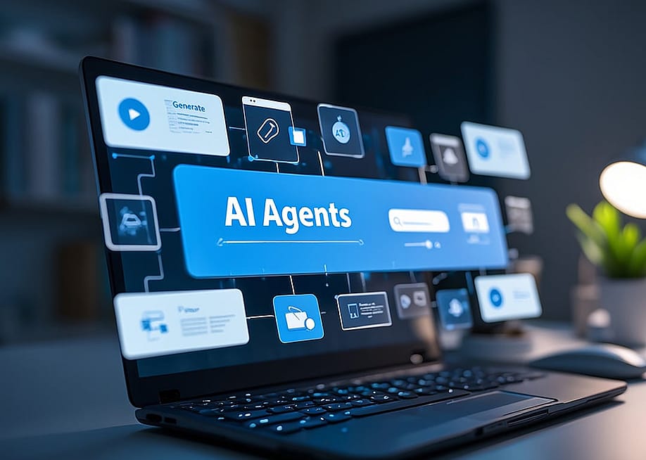 Laptop illustrated with holographic effects of agentic AI software. — mohammadhridoy1 // Shutterstock