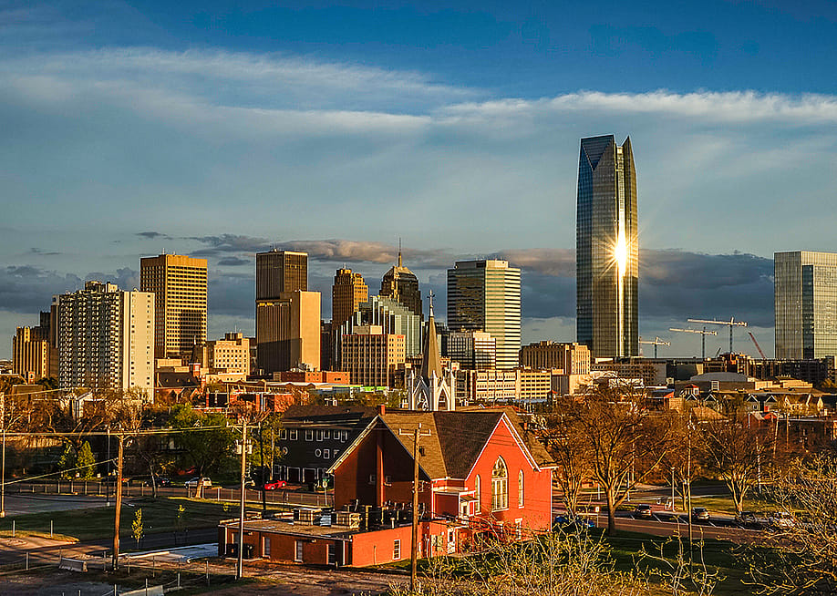A view of Oklahoma City's skyline during sunset. — Tim Holland // Shutterstock
