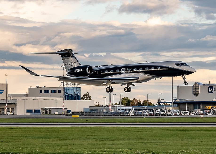 A Gulfstream G700 jet landing at Prague Airport. — Georgi Bidenko // Shutterstock