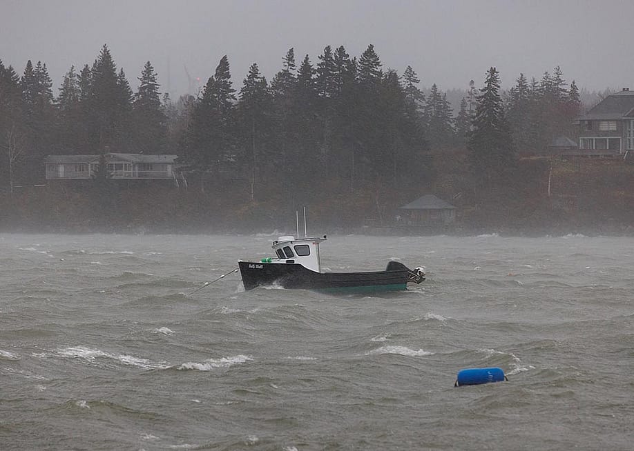 A lobster boat at sea during a storm in the North Haven Harbor, Maine. — Brianna Soukup // Portland Press Herald via Getty Images