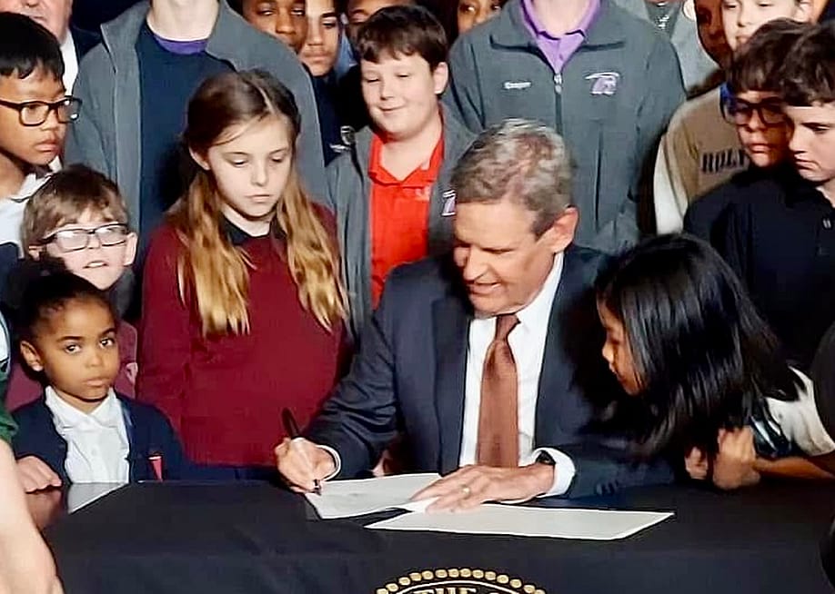 Tennessee Gov. Bill Lee signed the Education Freedom Act in February. The private school choice program serves about 20,000 students this year, but he’s calling for further expansion. — Courtesy of the Tennessee Office of the Governor