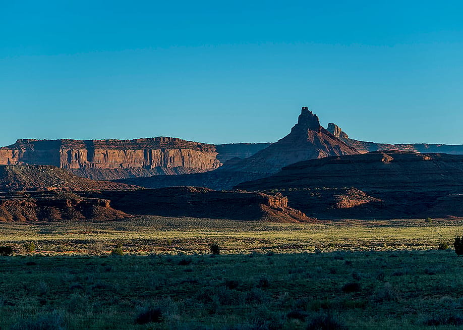 An evening view of the sandstone formations along the Indian Creek Corridor Scenic Byway (S.R. 211) in Bears Ears National Monument, Utah. — Wolfgang Kaehler // LightRocket via Getty Images