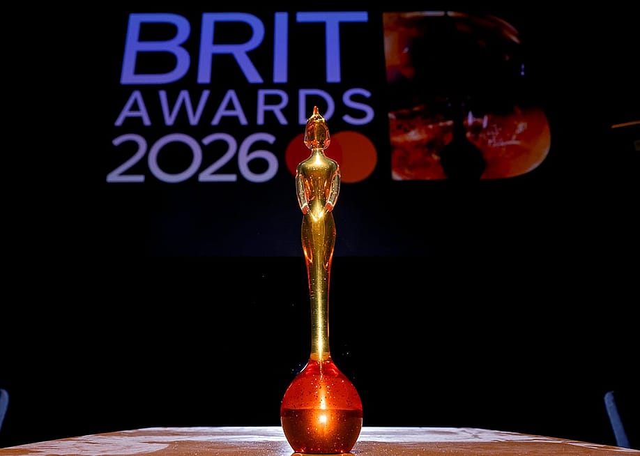 A close up on a BRIT award trophy against a background for the 'BRIT Awards 2026'. — Anthony Devlin // Getty Images