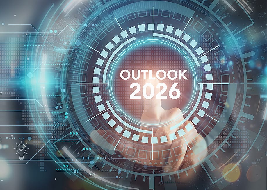 Technological graphics with the words 'outlook 2026' in the middle as a concept of a forecast. — 3rdtimeluckystudio // Shutterstock