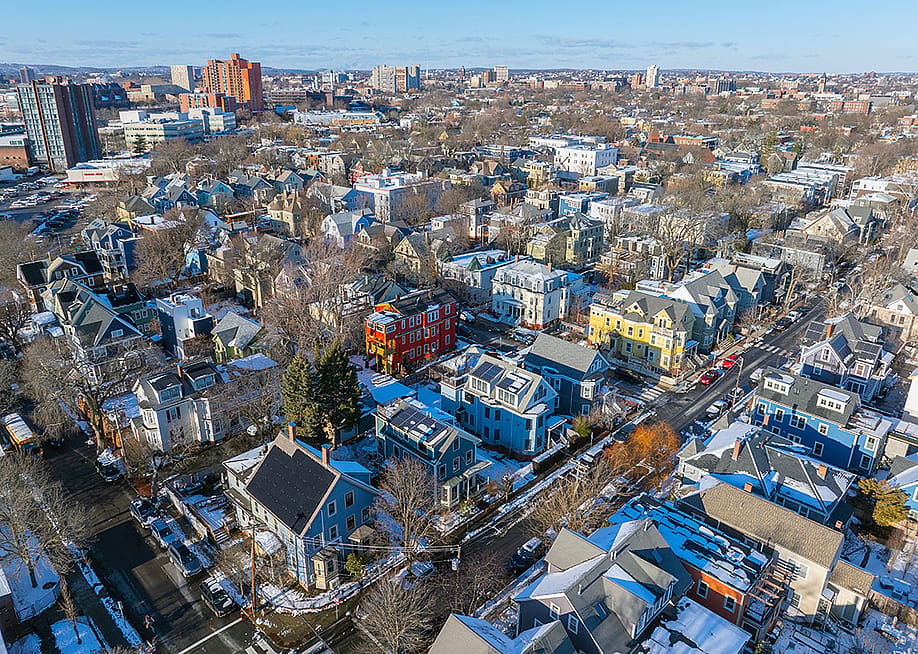 Aerial view of a residential area near Cambridgeport in Cambridge, Massachusetts. — Wangkun Jia // Shutterstock