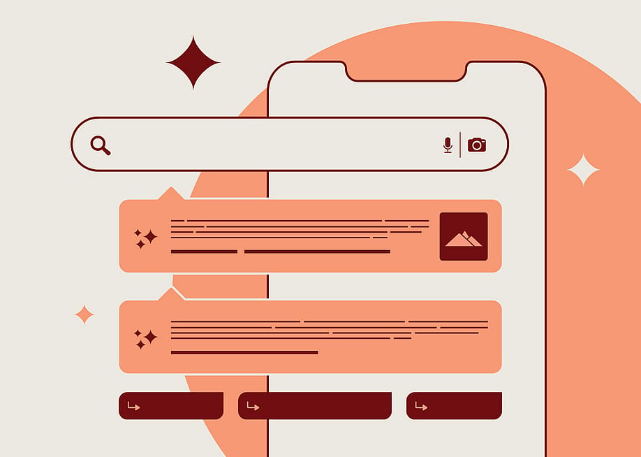 An isolated vector illustration on white background with icons showing search experience and AI overviews technology. — BestForBest // Shutterstock