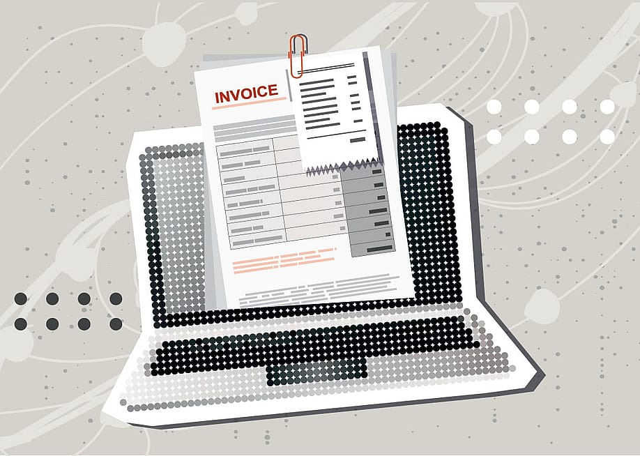 A vector illustration of a laptop showing a digital invoice and online bills. — Tetiana Yurchenko // Shutterstock