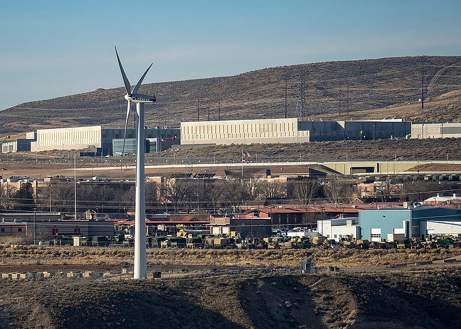 NSA data facility in Bluffdale on Wednesday, Feb 4, 2026. A wind turbine is in front. — Rick Egan // The Salt Lake Tribune