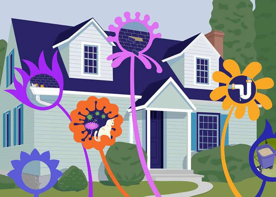 A graphic illustration of a house and home maintenance icons. — Paul Dolan // HomeServe USA