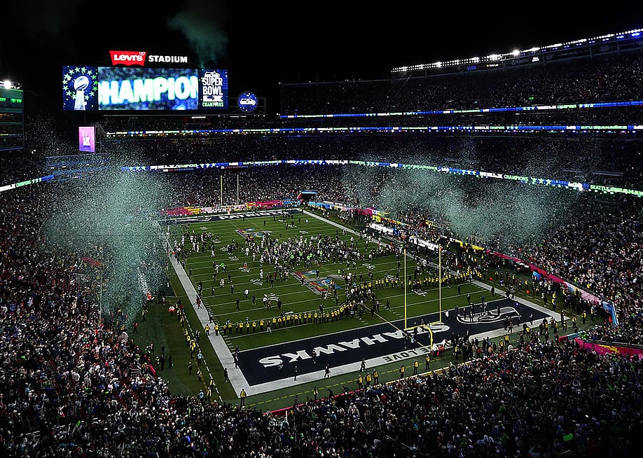 Confetti fills the stadium after the Seattle Seahawks win Super Bowl LX against the New England Patriots at Levi's Stadium on February 8, 2026 in Santa Clara, California. — Thomas Fuller // NurPhoto via Getty Images