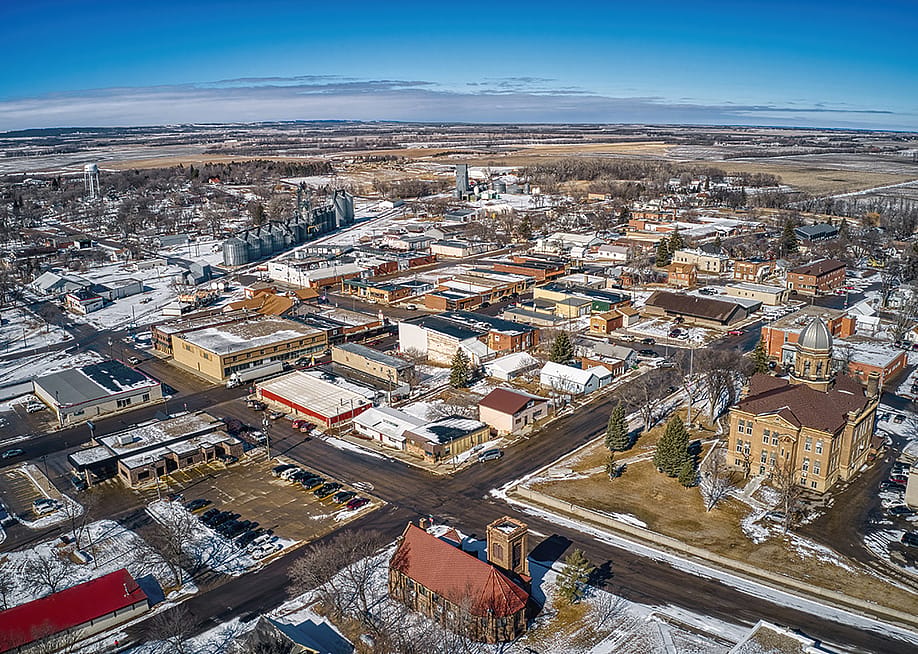An aerial view of Sisseton, South Dakota, USA, in winter. — Jacob Boomsma // Shutterstock