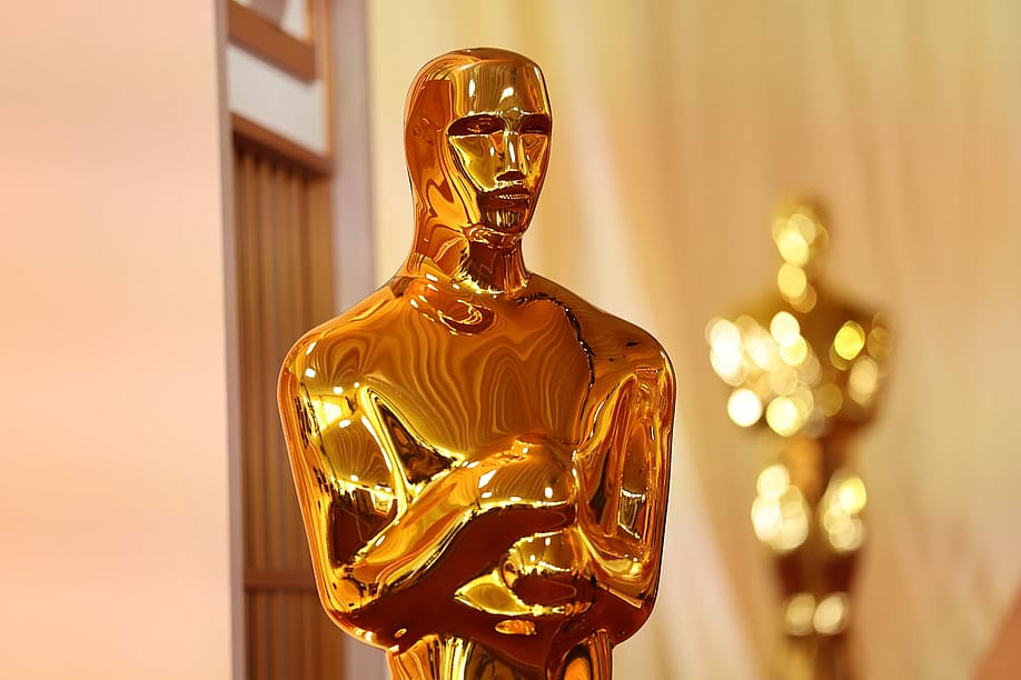 A view of a decorative Oscar statue on the red carpet during preparations for Sunday night's Academy Awards ceremony held at the Dolby Theatre, located within the Ovation Hollywood shopping complex in Hollywood Saturday, March 14, 2026. — Allen J. Schaben / Los Angeles Times // Getty Images