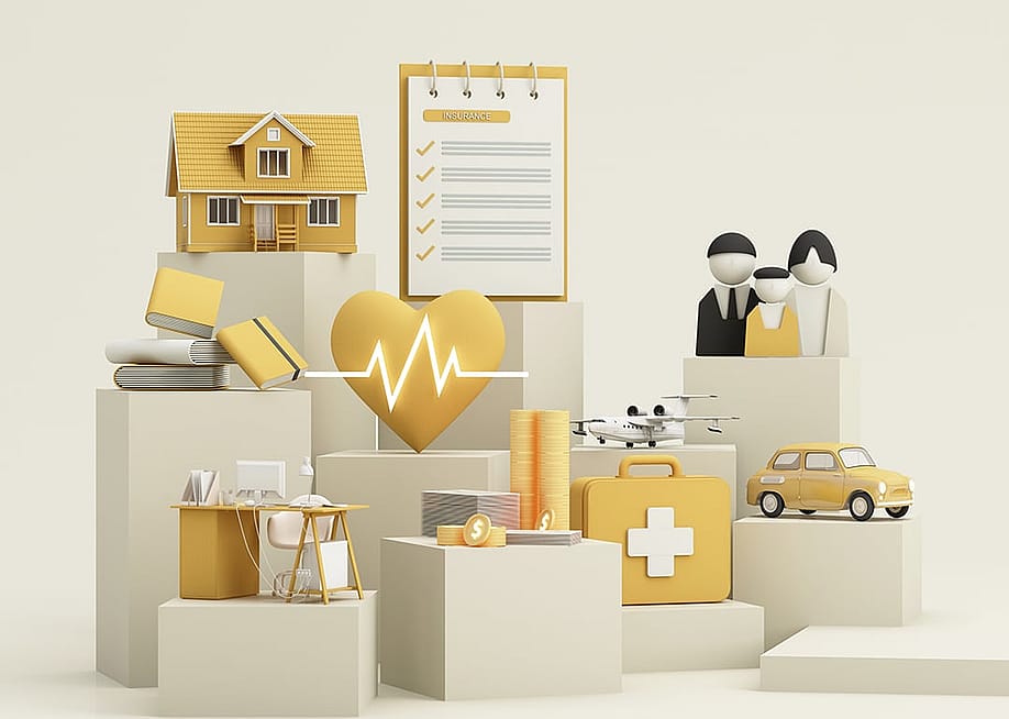 A 3D illustration of a complete insurance package concept. — Jokiewalker // Shutterstock