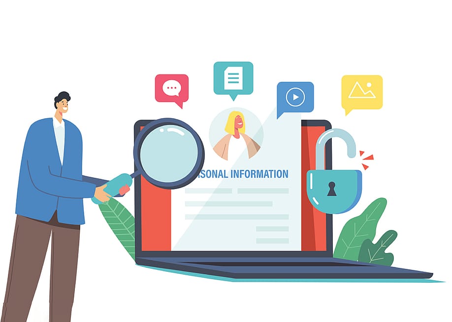 A vector illustration of a person looking up personal information on the web. — ivector // Shutterstock