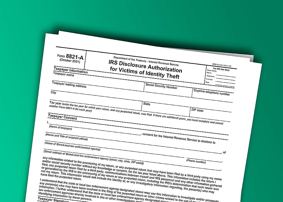 Form 8821-A or 'Victims of Theft' form. — Buy this Image Now // Shutterstock