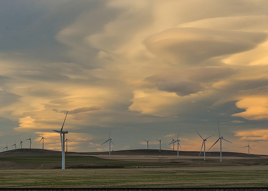 Wind turbines along the Crowsnest Highway near Pincher Creek, Alberta, Canada. — Artur Widak // NurPhoto via Getty Images