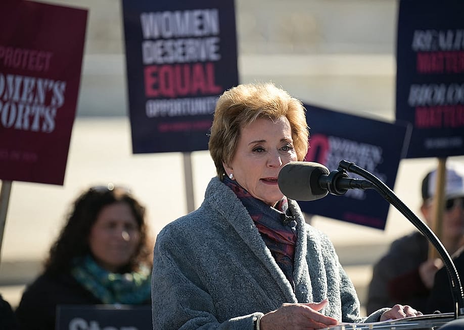 U.S. Education Secretary Linda McMahon speaks outside the U.S. Supreme Court in Washington, DC. — Oliver Contreras // AFP via Getty Images