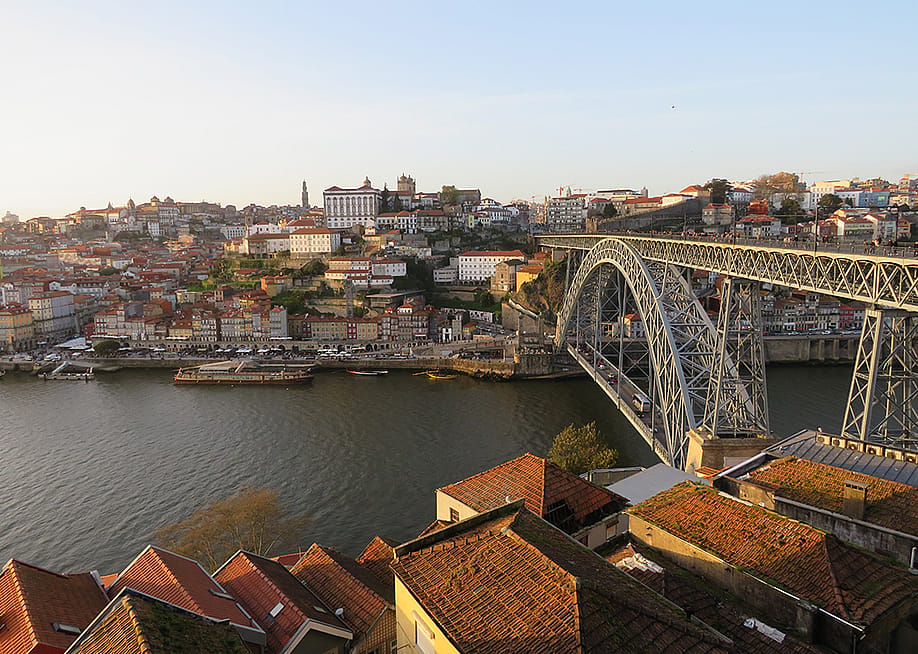 An aerial view of the traditional Ribeira neighborhood in Porto, Portugal. — du.brauner // Shutterstock