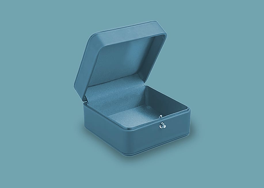 An empty teal jewelry box. — BriteCo