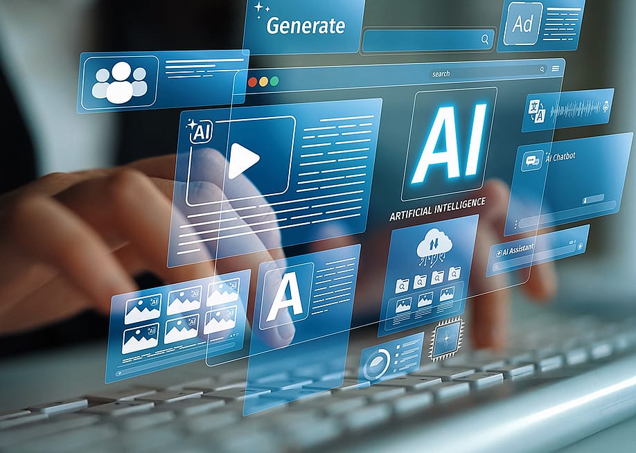 An analyst using an AI assistant brain processor with LLM technology icons. — Digineer Station // Shutterstock