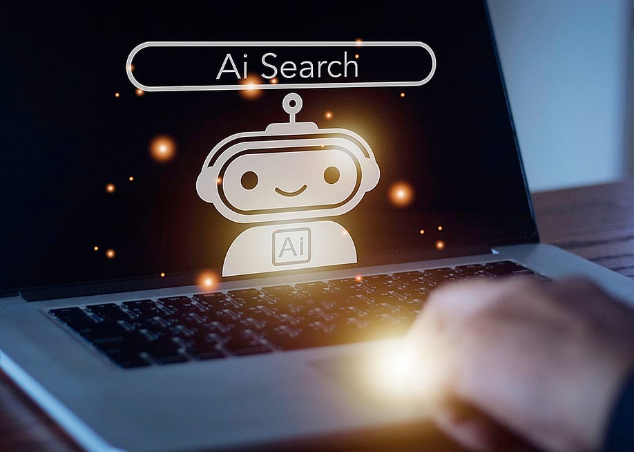 An AI search and a digital chatbot from a laptop screen used by an analyst. — Paper piper // Shutterstock