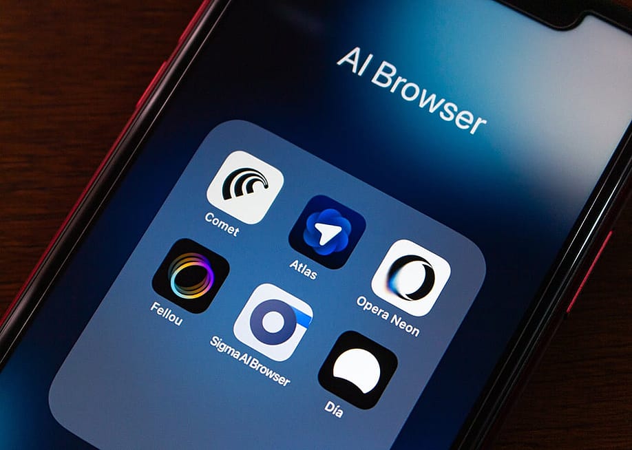 Different AI browsers displayed from a smartphone. — Koshiro K // Shutterstock