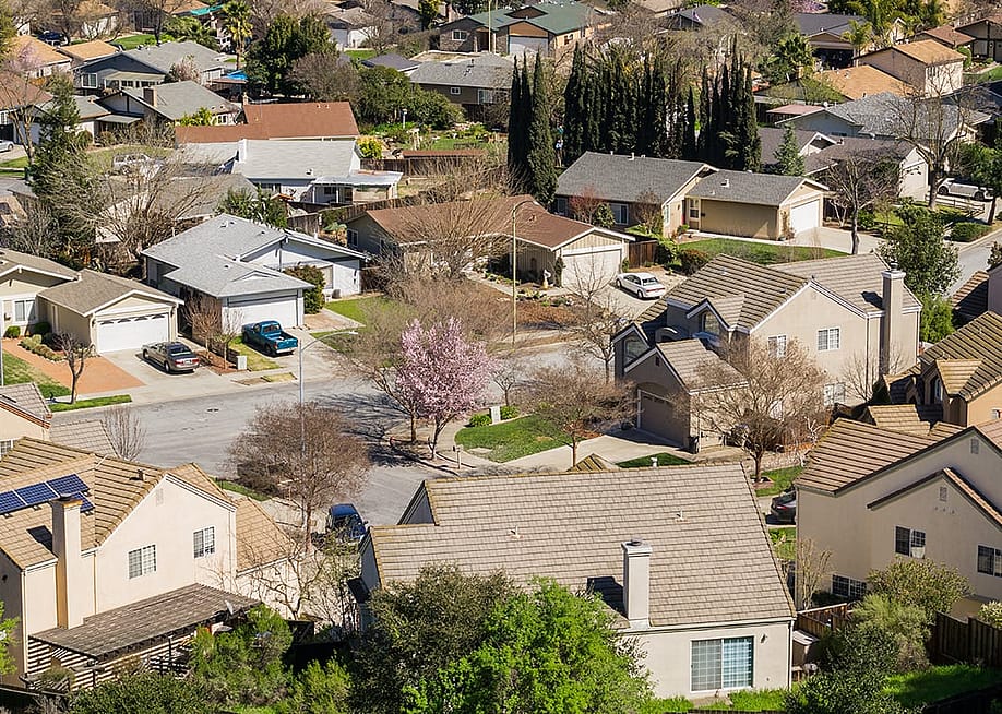 An aerial view of a residential neighborhood in San Jose City, California, USA. — Sundry Photography // Shutterstock