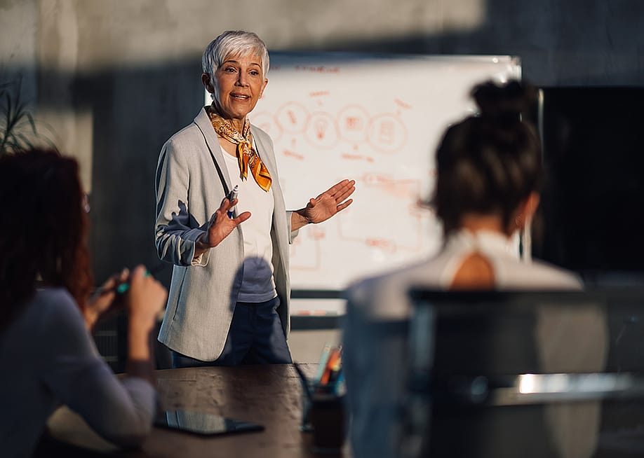 A female senior executive leading a team meeting. — Zamrznuti tonovi // Shutterstock