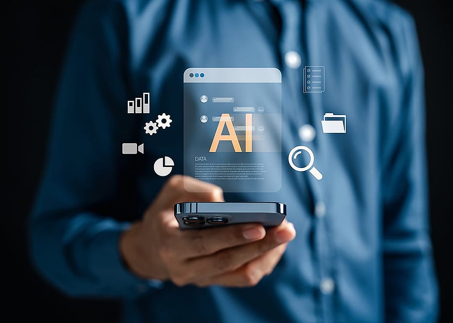 An analyst evaluating search engine optimization (SEO) enhanced through AI technology from a mobile device. — MMD Creative // Shutterstock