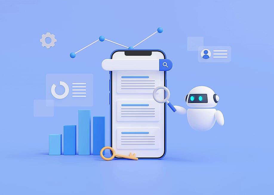 3D concept illustration showing AI bots optimizing searching on a phone. — mayucolor // Shutterstock
