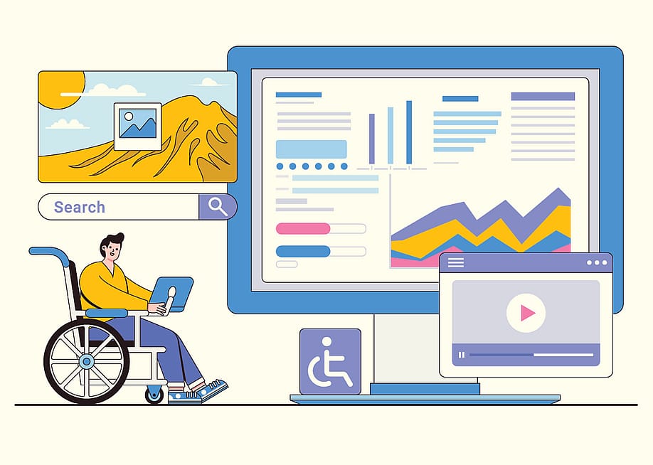 A concept illustration of a person using assistive technology as part of digital accessibility and inclusivity. — VZ_Art // Shutterstock