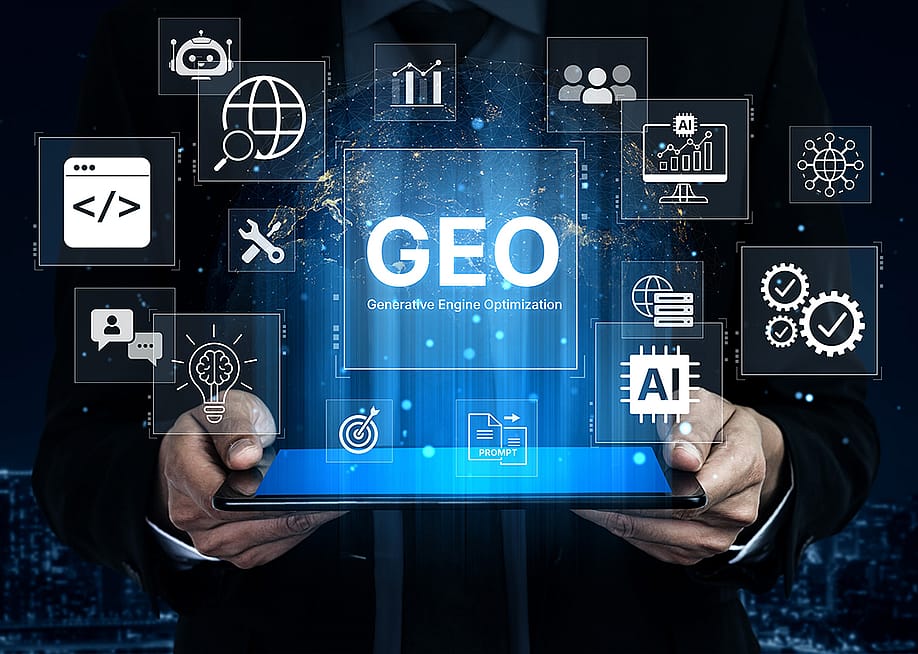 A digital marketing concept featuring GEO strategy for content optimization and AI search engines. — Summit Art Creations // Shutterstock