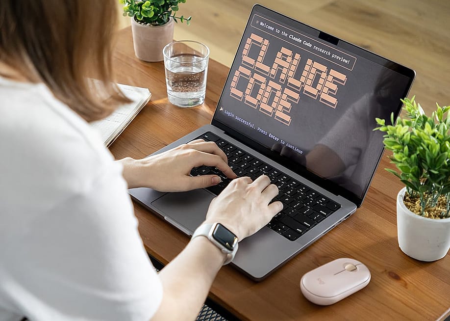 A person checking on Claude Code and its research review in a laptop. — aileenchik // Shutterstock