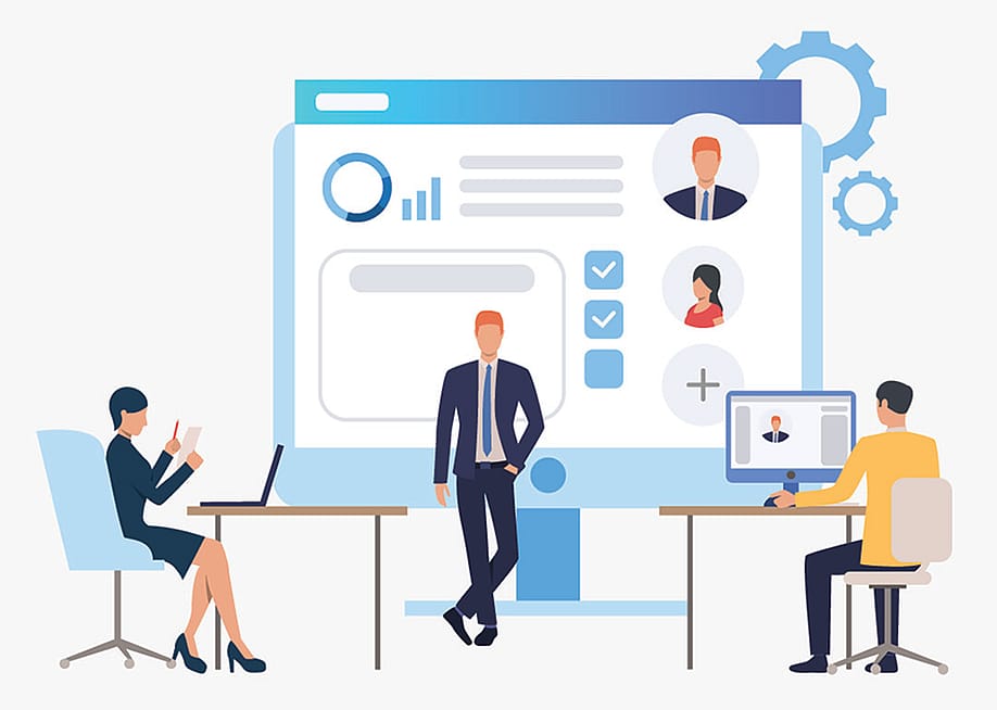 An illustration of a modern employment concept with hiring officers and job candidates. — SurfsUp // Shutterstock
